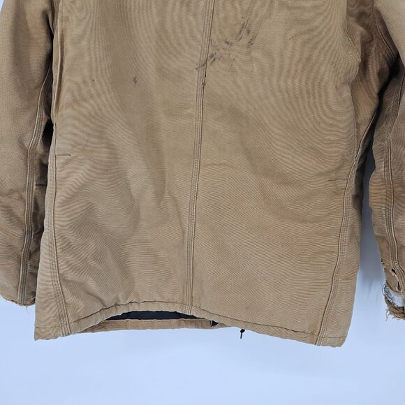 Carhartt Jacket Mens Large Brown Quilted Workwear Distressed Canvas Lined Zip - Picture 12 of 14